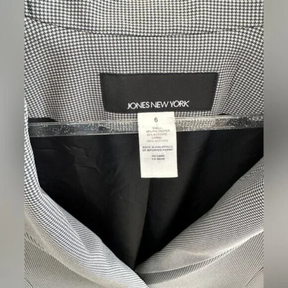 Vintage Jones New York Houndstooth Blazer Size 6 Black White Classic Tailored - Picture 7 of 8